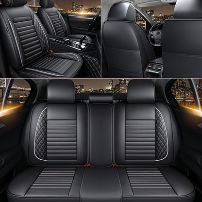 Car Seat Covers Full Set – 5-Seat PU Leather Airbag Compatible Universal Fit Sedan SUV Truck Waterproof with Front Storage Bag & Detachable Armrest