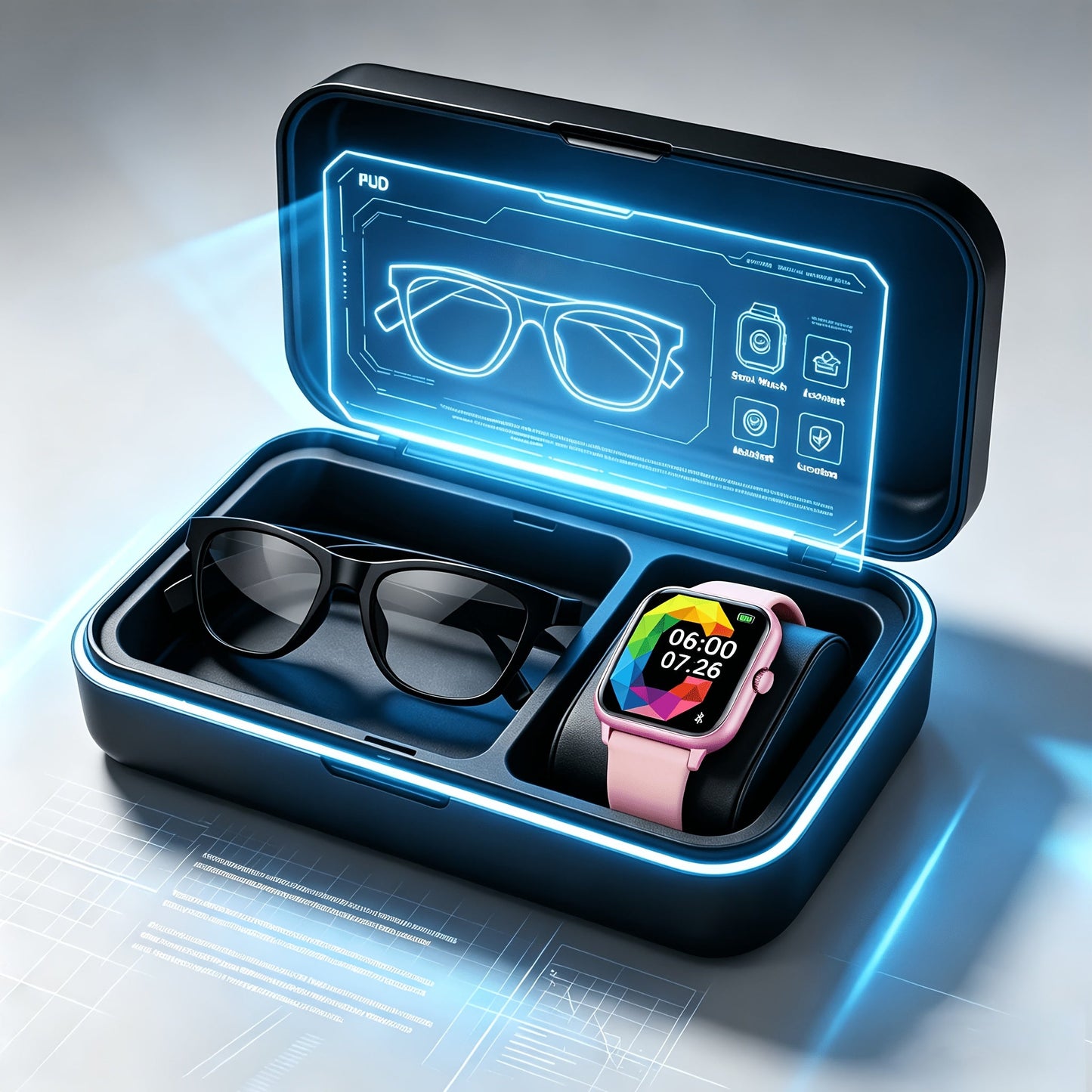 AI Translation Smart Glasses and Smartwatch Set 2026 Real-Time Multi-Language Photo Translation Built-In Mic Speaker Calling Music Full Touch Wearable Tech Bundle Men Women Black Pink Silver