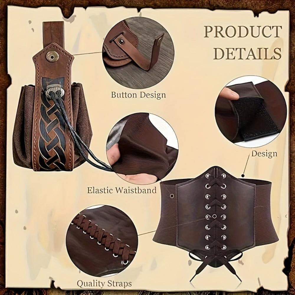 Renaissance Costume Waist Belt Set with Corset, Pouches and Four Exact Checkout Configurations