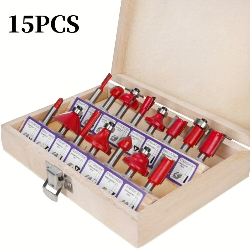 Carbide Router Bit Set with 1/4-Inch Shanks in 15- or 100-Piece Woodworking Case Configurations