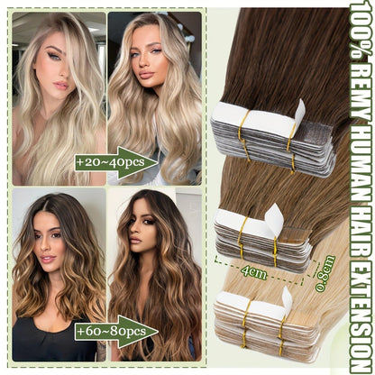 Hair Extensions Straight Brazilian Remy Human Hair Tape-In Set with 10 Pieces, 12–24-Inch Lengths and 11 Colors