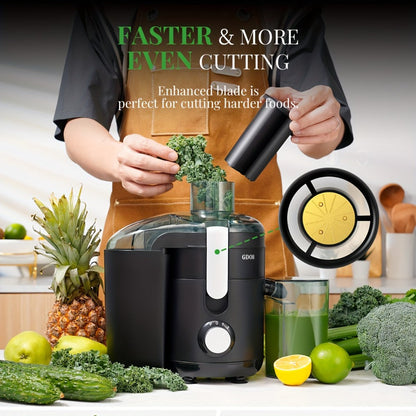 Compact Centrifugal Juicer with 2.5-Inch Feed Chute, Low, High and Pulse Dial in Black or Silvery