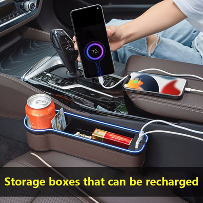 Car Seat Gap Storage Box with Phone Holder & Charger – Sundries Organizer with Ambient Atmosphere Light, Driver & Co-Pilot, 1pc or 2pc Set