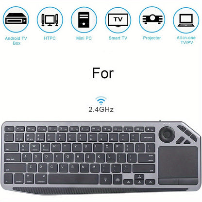 Touchpad Wireless Keyboard 2.4G Dual Mode – Backlit Multimedia Hotkeys, Type-C Rechargeable, All-in-One Remote for Smart TV, Android TV Box, Tablet, PC & Computer | Deep Grey