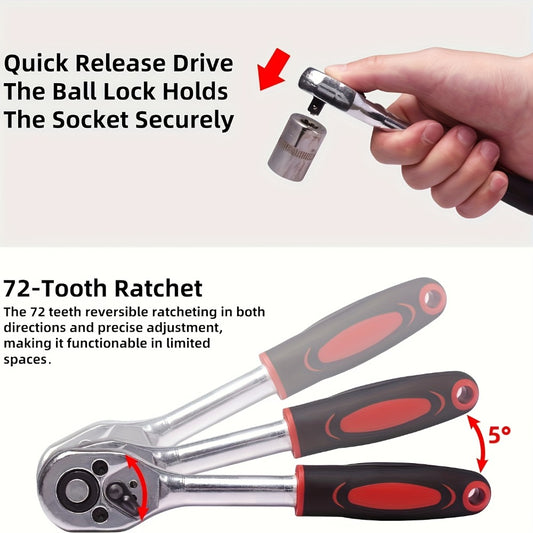 Ratchet Socket Wrench Set 50 & 55-Piece – Professional Boxed Tool Kit for Auto, Bicycle & Machinery Maintenance Racing-Grade Parts