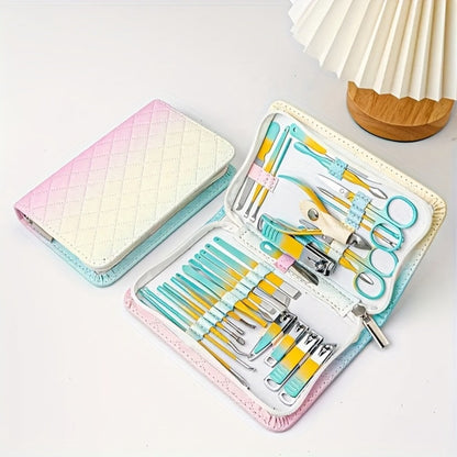 Nail Care Kit 30 Piece with Gradient Travel Box — Complete Manicure & Pedicure Set, Fingernail & Toenail Clippers for Women Men Family, Personal Care Beauty Grooming Gift