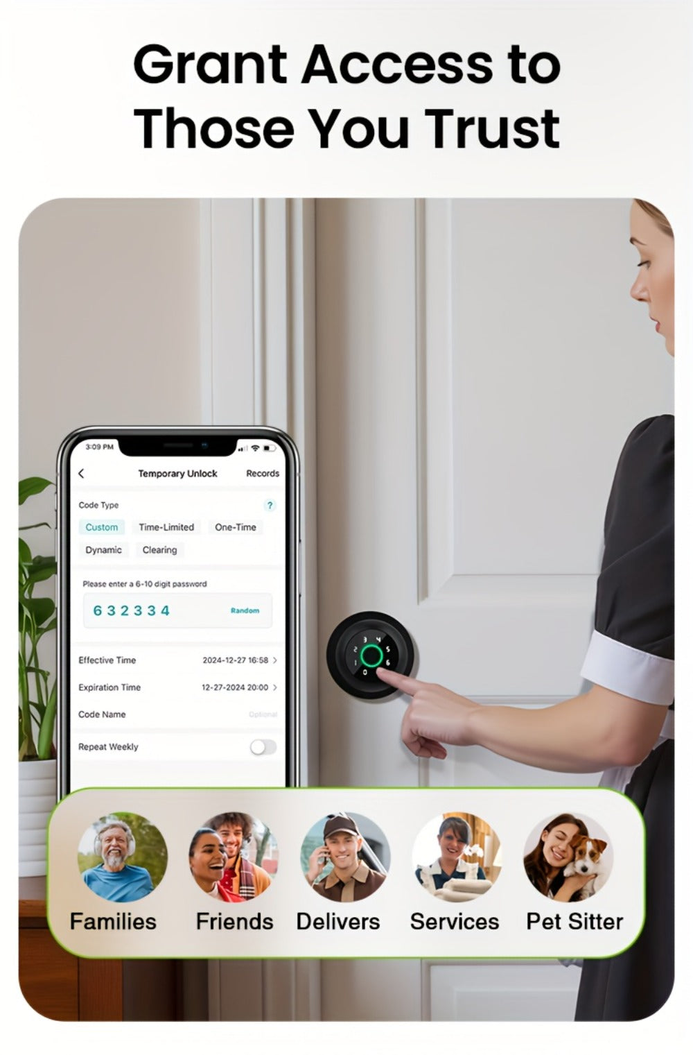 GHome Smart Lock Knob with Fingerprint & Keypad - USB-C Rechargeable, App-Controlled Keyless Entry, Auto-Lock, Passage & Privacy Mode, K10 / K10 PRO / K20 / KD03 PRO, for Home Bedroom Office