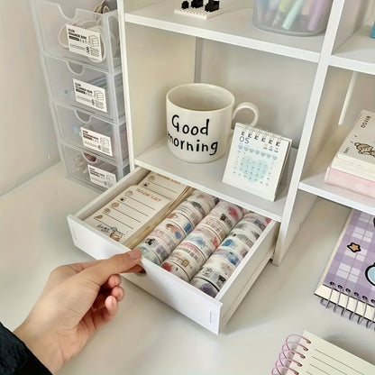 White Two-Tier Desktop Organizer Shelf with Multiple Compartments, Heart Drawer and 50 cm Wide Top