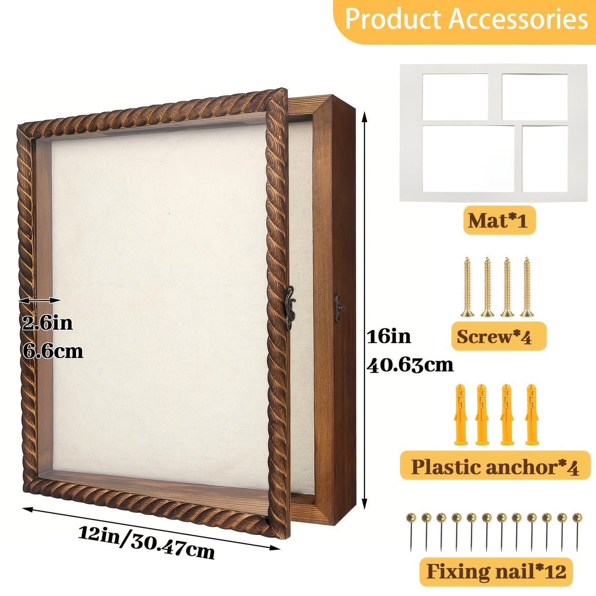 Shadow Box Frame with Linen Back, Large Rustic Memory Display Case 11x14 & 12x16 Inch for Photos