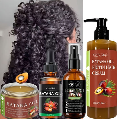 Three-Piece Batana Oil and Biotin Hair Care Set with Pump Cream, Dropper Bottle and Balm Formats