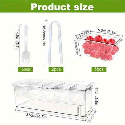 Five-Compartment Serving Bowl Set with Lid, Five Forks and Two Tongs for Party Table Display