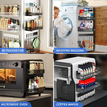 Magnetic Floating Shelf for Refrigerator 4-Piece Set with Hooks Strong Magnet Kitchen Organizer Fridge Side Storage for Spices Bottles Dorm