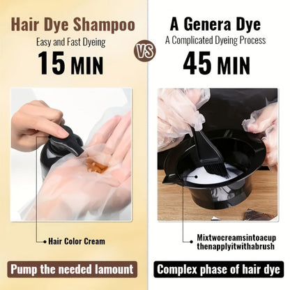 Ammonia-Free Herbal Hair Color Shampoo 3-in-1 Colors in 15 Minutes Lasts 30 Days - Semi Permanent Gray Coverage Moisturizing Cleansing Black Dark Brown Chestnut Brown Red for Women Men