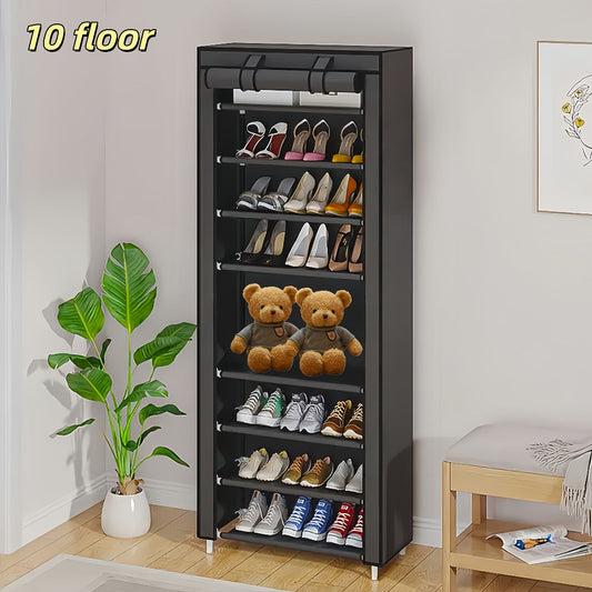 Shoe Rack with Dust Cover – 6/8/10 Tier High-Capacity Space Saving Shoe Organizer, Easy Assembly, 12mm Pipe, Entryway Closet & Wardrobe Storage Rack