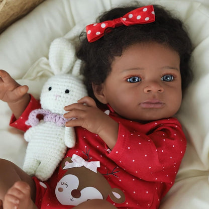Reborn Doll, 20-Inch Cloth-Body Figure with Vinyl Limbs, Hand-Implanted Curly Hair and Gray Outfit