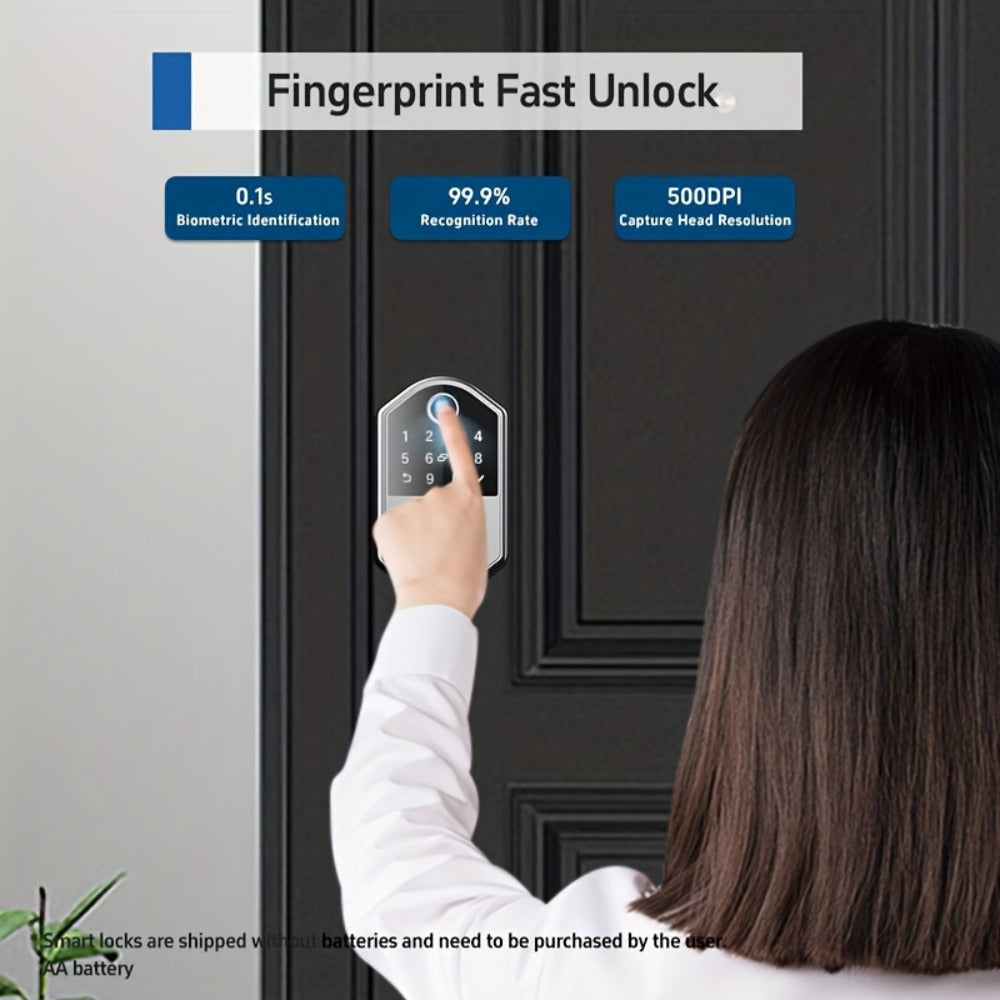 Anti-Peep Keypad Door Lock with Fingerprint & Auto-Lock - Biometric Smart Lock, IC Card Option, Keyless Entry for Home, Bedroom, Office & Apartment, Easy DIY Install, Black & Silver