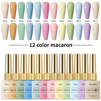 Gel Nail Polish Set with XEIJAYI Label, 12 Candy Macaroon Gel Colors in 0.51oz Square Bottles