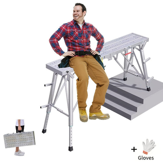 Adjustable Folding Scaffolding Work Platform 800 lbs, Portable Drywall Bench Step Ladder with Anti-Slip Feet & Safety Lock, Height 31.5"-49.2", for Painting, Cleaning, Car Washing & Decorating