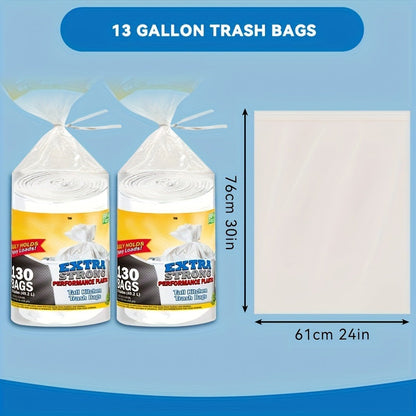13-Gallon White Trash Bags with Tie Handles, 260-Count Household Pack in Two Large Rolls for Bins
