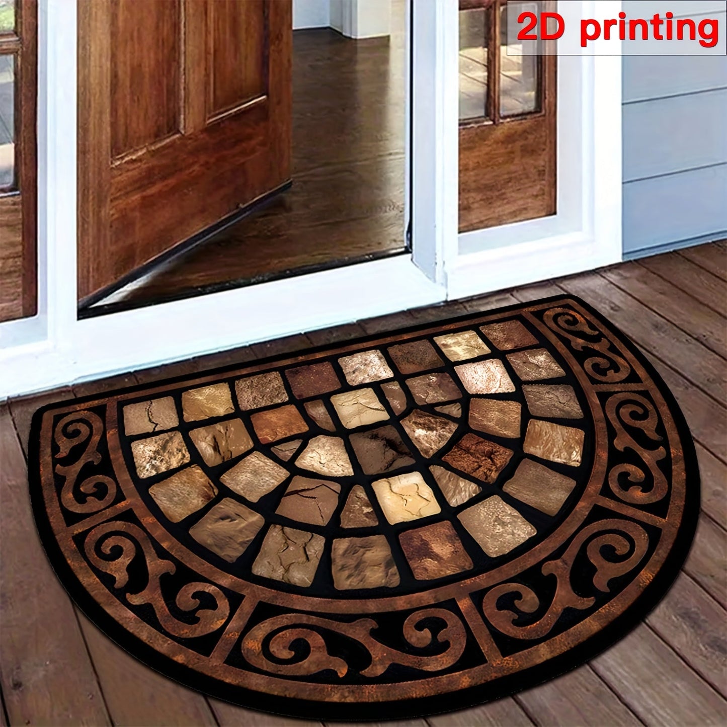 Door Mat Semi Circle Non-Slip | Luxury Velvet Entryway Living Room