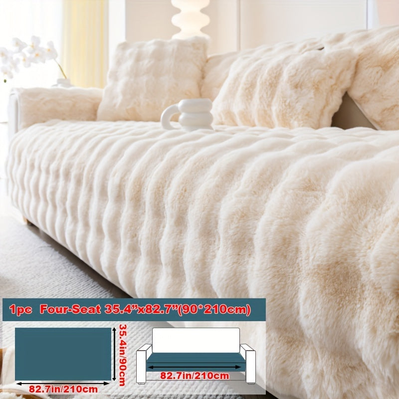 Sofa Cover Thick Faux Rabbit Plush Panels with Anti-Slip Feature for Seat, Armrest, Backrest or Pillowcase