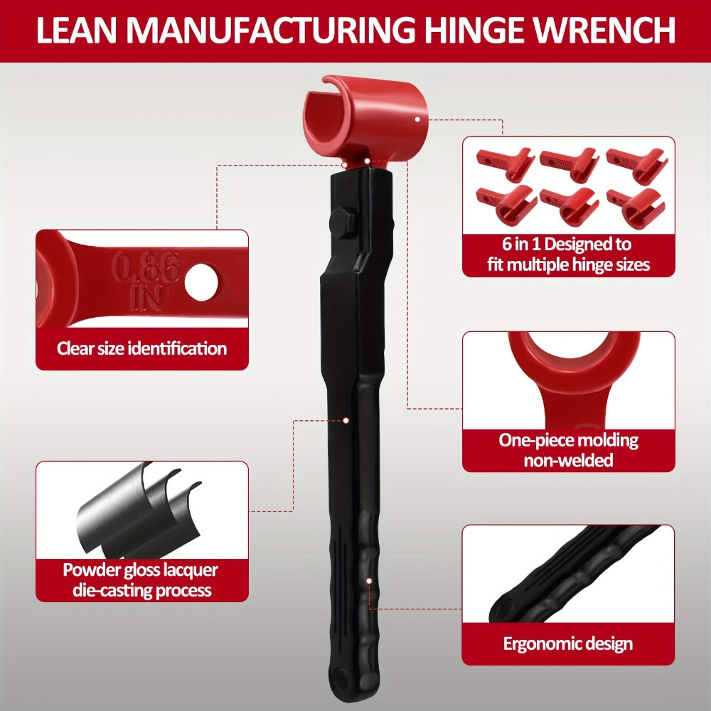 Six-in-One Door Hinge Gap Adjustment Wrench Set with Steel Bender Handle and Six Size Heads