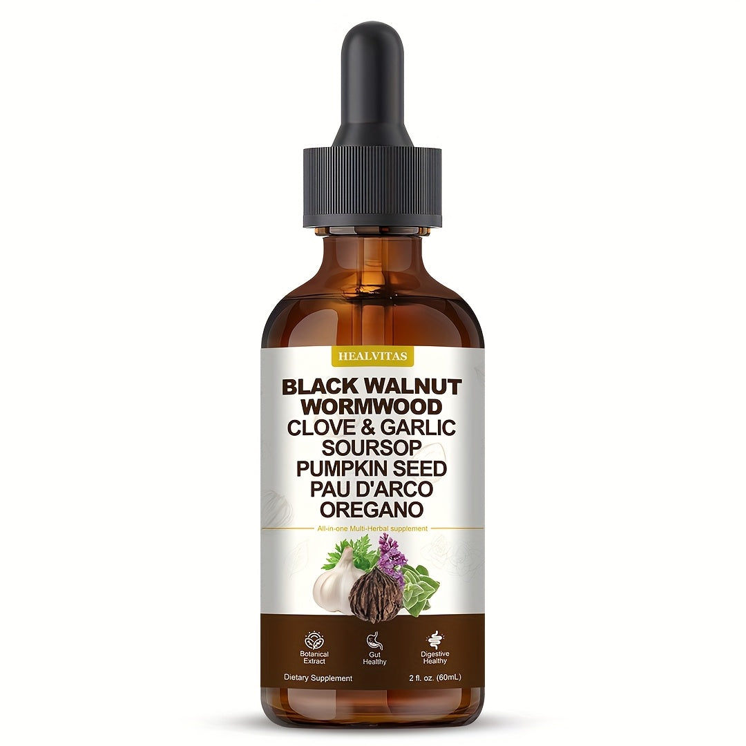 Black Walnut Wormwood Tincture 2 fl oz — Gut Health & Colon Cleanse Herbal Drops with Soursop, Oregano, Garlic & Berberine | Alcohol-Free Liquid Supplement for Digestive Support & Immune Health