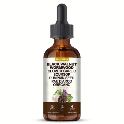 Black Walnut Wormwood Tincture 2 fl oz — Gut Health & Colon Cleanse Herbal Drops with Soursop, Oregano, Garlic & Berberine | Alcohol-Free Liquid Supplement for Digestive Support & Immune Health