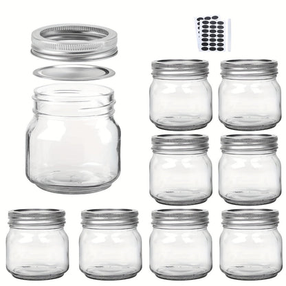 8 oz Glass Mason-Style Storage Jar Multipacks with 9, 18, 27 or 36 Jars and Four Lid Configurations