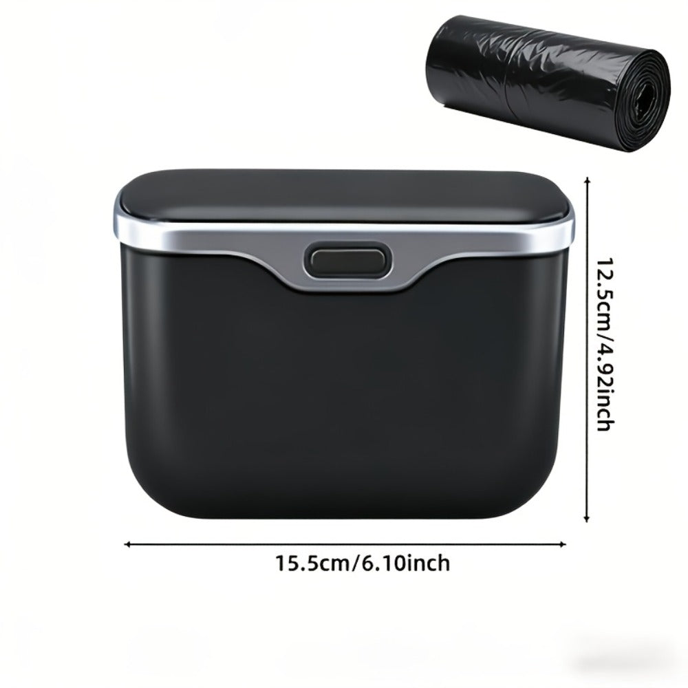 Car Trash Can Leather & ABS – Leak-Proof Auto Garbage Bin with Lid | Dry & Wet Waste | Universal Fit 99% Cars | Includes Garbage Bags | Black & Beige