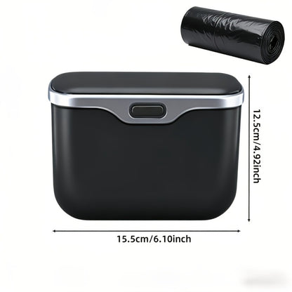 Car Trash Can Leather & ABS – Leak-Proof Auto Garbage Bin with Lid | Dry & Wet Waste | Universal Fit 99% Cars | Includes Garbage Bags | Black & Beige