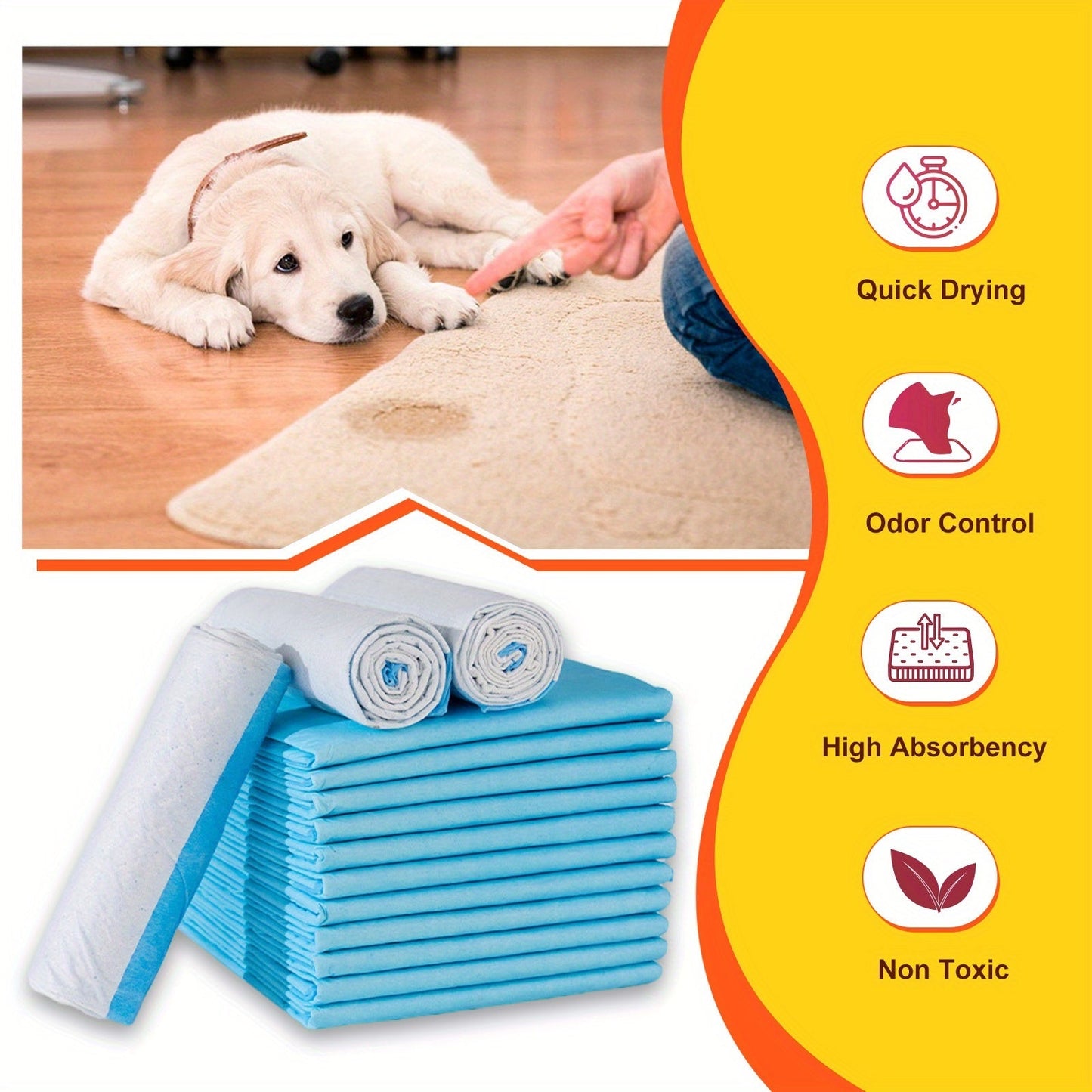 Dog Training Pads 30-Count Disposable Pack, 34 x 46 Inches with Six-Layer Core and PE Bottom Film