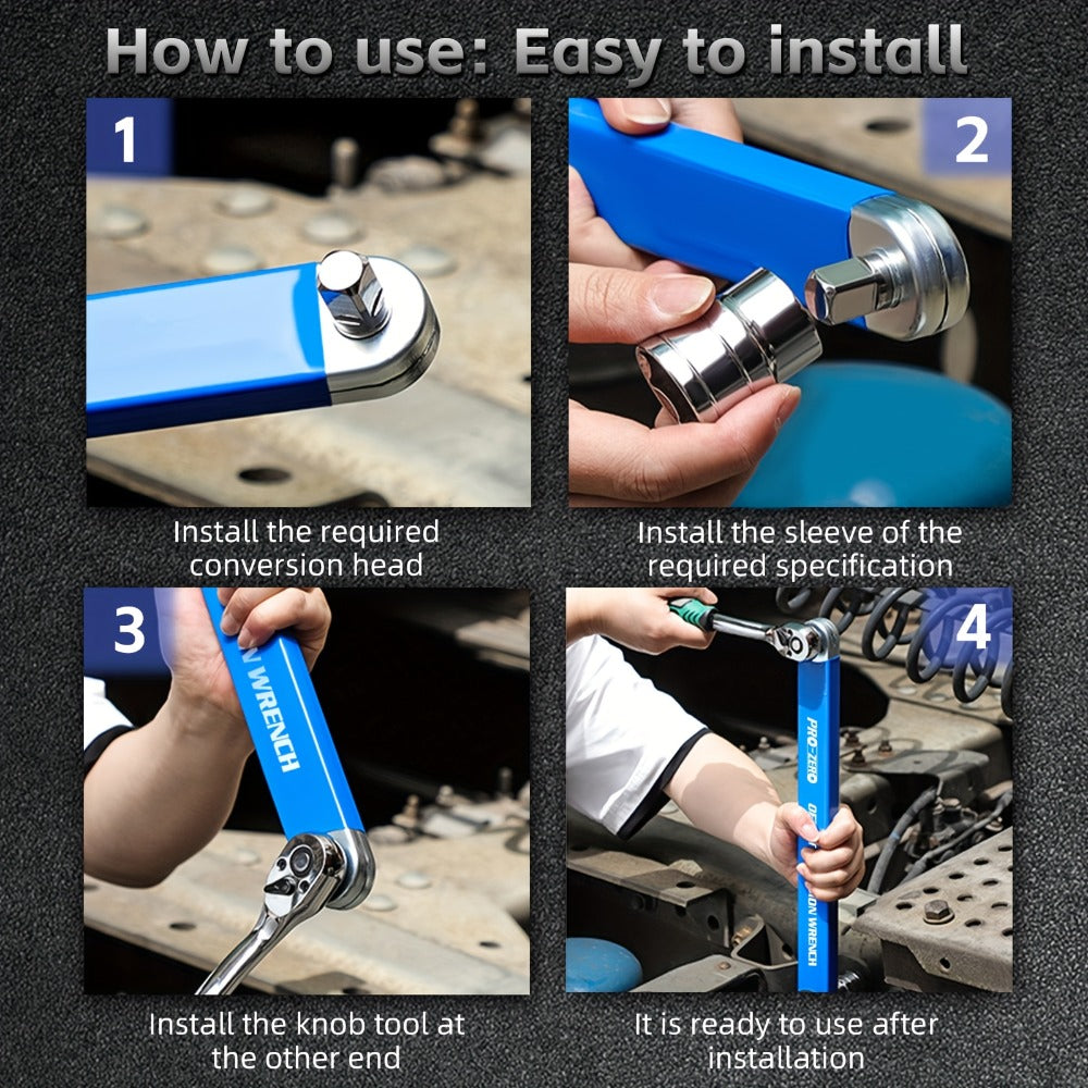 Two-in-One Offset Ratchet Wrench with Three Square-Head Adapters in Four Handle Color Options