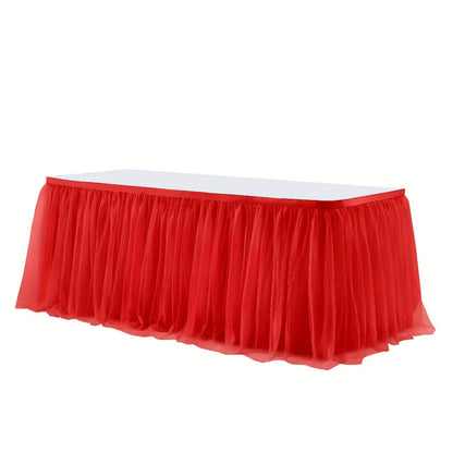 Pink Tutu Table Skirt 6ft – Ruffle Tulle Table Skirt for Rectangle & Round Tables, Princess Girls Birthday Party, Cake Dessert Table Decor, Gold Brim, Multiple Colors Available