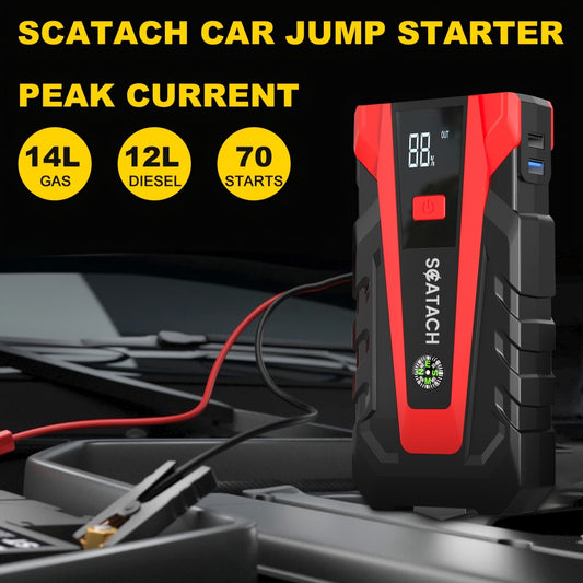 Heavy Duty Jump Starter 14.0L Gas & 12.0L Diesel – Digital Tire Pressure Gauge, Air Pump, Window Breaker & SOS LED Display for Cars Trucks SUVs RVs Motorcycles