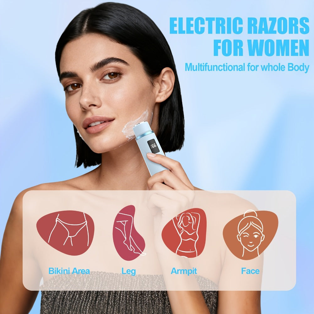 Electric Bikini Trimmer for Women 2-in-1 Dual Head with Digital Display — Wet & Dry Painless Hair Removal for Bikini Line, Legs & Underarms, Rechargeable Cordless Shaver