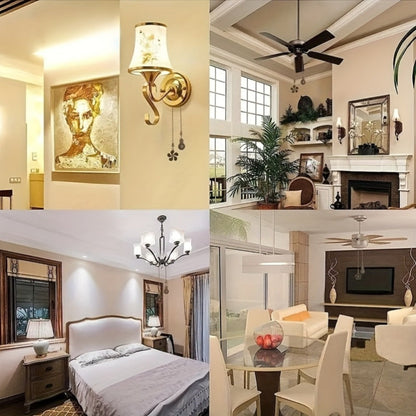 Eight-Piece Ceiling Fan Pull Chain Extension Set with Leaf and Bulb Pendants in Five Finish Options