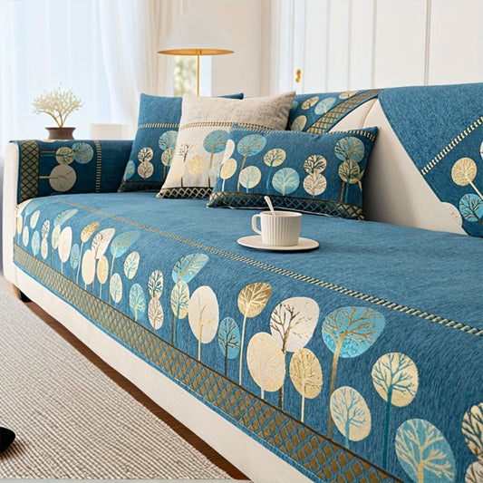 Sofa Cover, Geometric Embroidered Knit Couch Pad in Gray, Blue or White with Three Size Options
