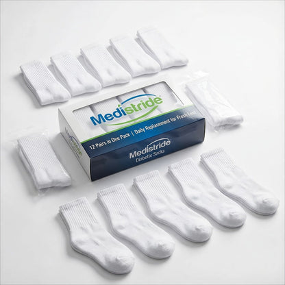 Multicolor Diabetic Crew Socks 12 Pairs Cotton Non-Binding Neuropathy Seamless Cushioned Loose Fit for Men Women Sensitive Feet Edema White Black Grey Size 9-11 10-13