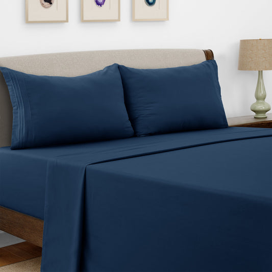 Bed Sheet Set Microfiber with Size-Dependent 3- or 4-Piece Contents and Six Documented Bed Dimensions