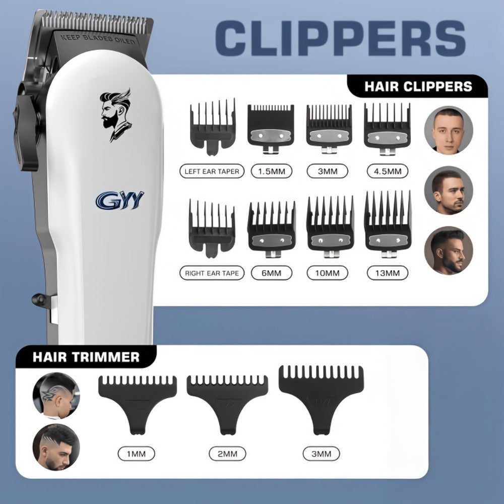 Hair Clipper Kit with Scissors for Home & Salon — Professional Stainless Steel Blade, Digital Display, USB Rechargeable Hair Cutting Set, Complete Grooming Kit, Gift for Father's Day & Birthdays
