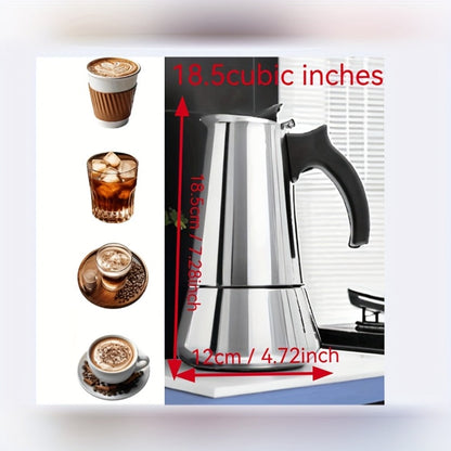 Straight-Sided Stovetop Moka Pot with Reusable Filter, Safety Valve and 2-, 4-, 6-, 9- or 12-Cup Options