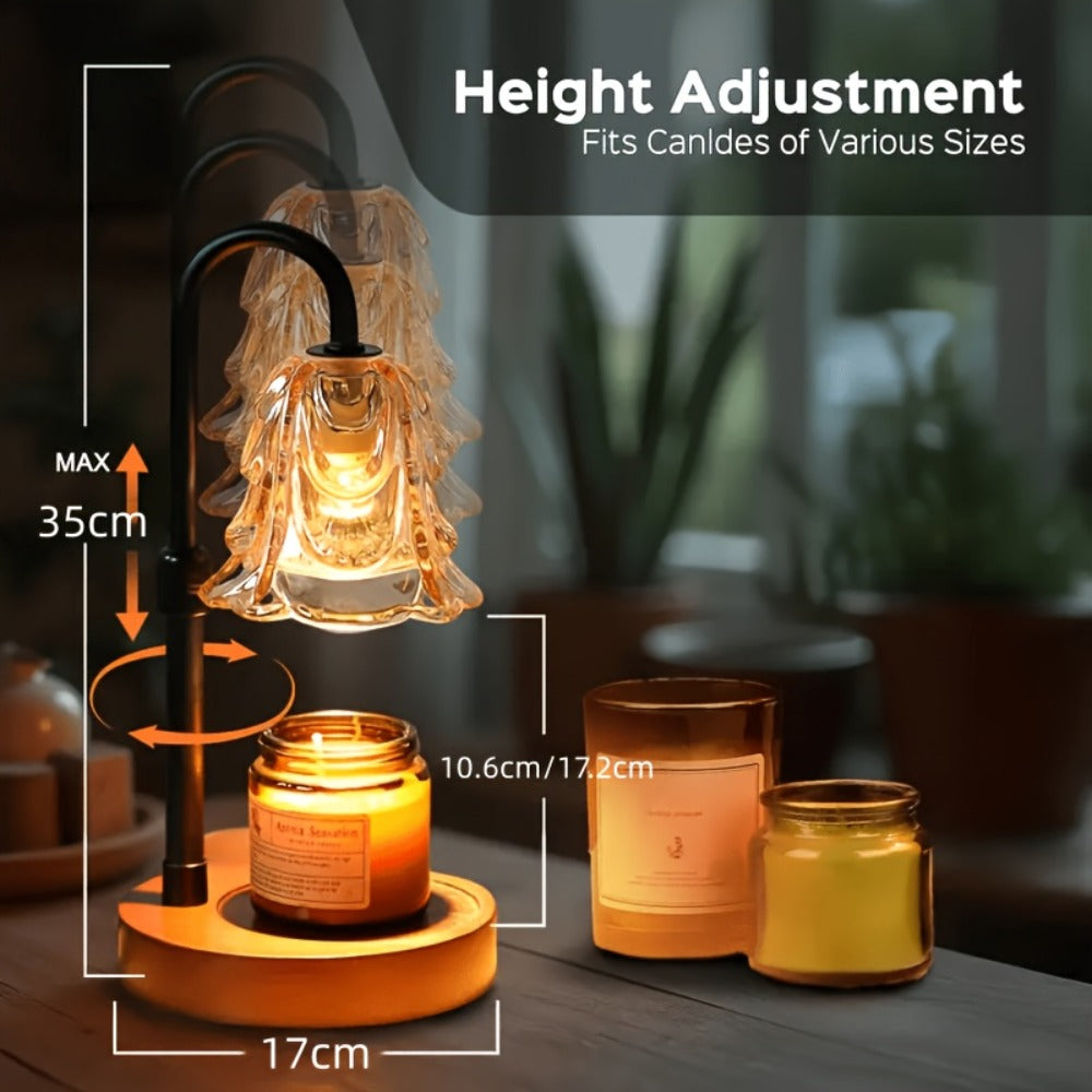Two-Pack Gold Candle Warmer Lamps with Fluted Glass Shades, Wood-Look Bases and Adjustable 10.6–35 cm Posts