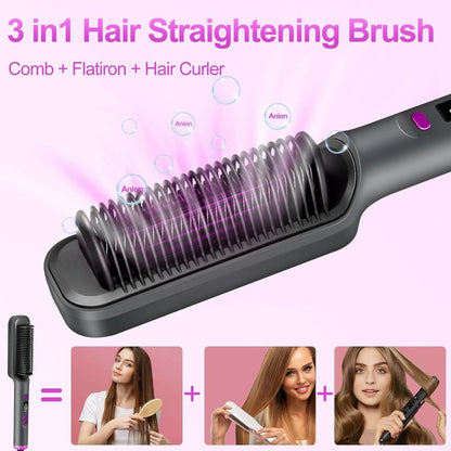 Heated Straightening Brush with Display in White, Grey, Champagne or Purple and Accessory Set