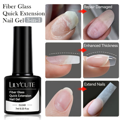 Clear Fiberglass Builder Gel 3-Pack, 7ml Bottles for Broken Nail Repair and Extensions with UV or LED Lamp Curing