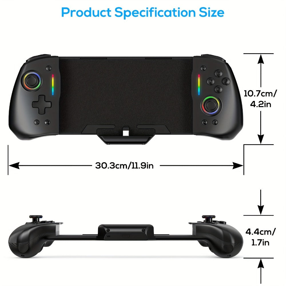 Telescopic RGB Gaming Controller Grip, Model NT197B with Dual Vibration and Switch or Switch OLED Fit