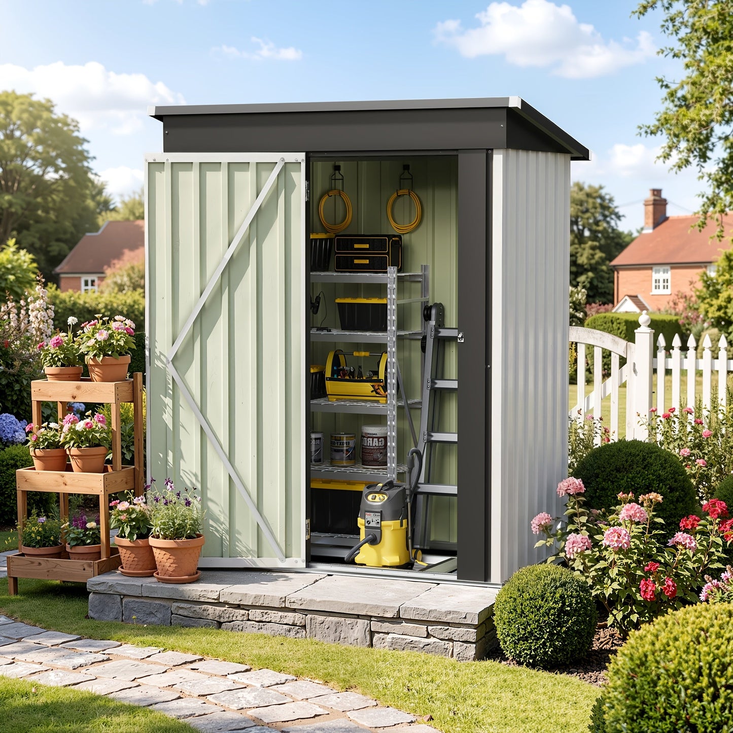 Garden Storage Shed | Metal Lockable Tool Backyard Waterproof Compact