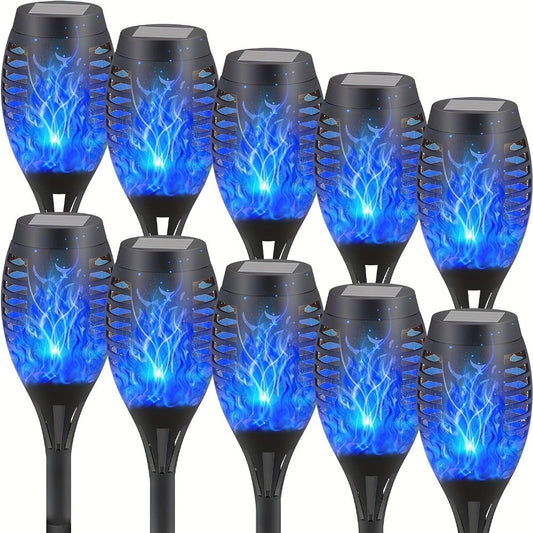 Solar Torch Lights Flickering Flame Outdoor – Auto On/Off Dancing Flame Solar Garden Lights IP54 Waterproof | Landscape Pathway Torch for Garden, Yard, Patio & Christmas Decoration | 6/8/12pcs Blue