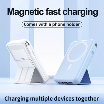 Power Bank 10000mAh Magnetic 15W Wireless and 22.5W Wired with Built-In Cables, Stand and Display