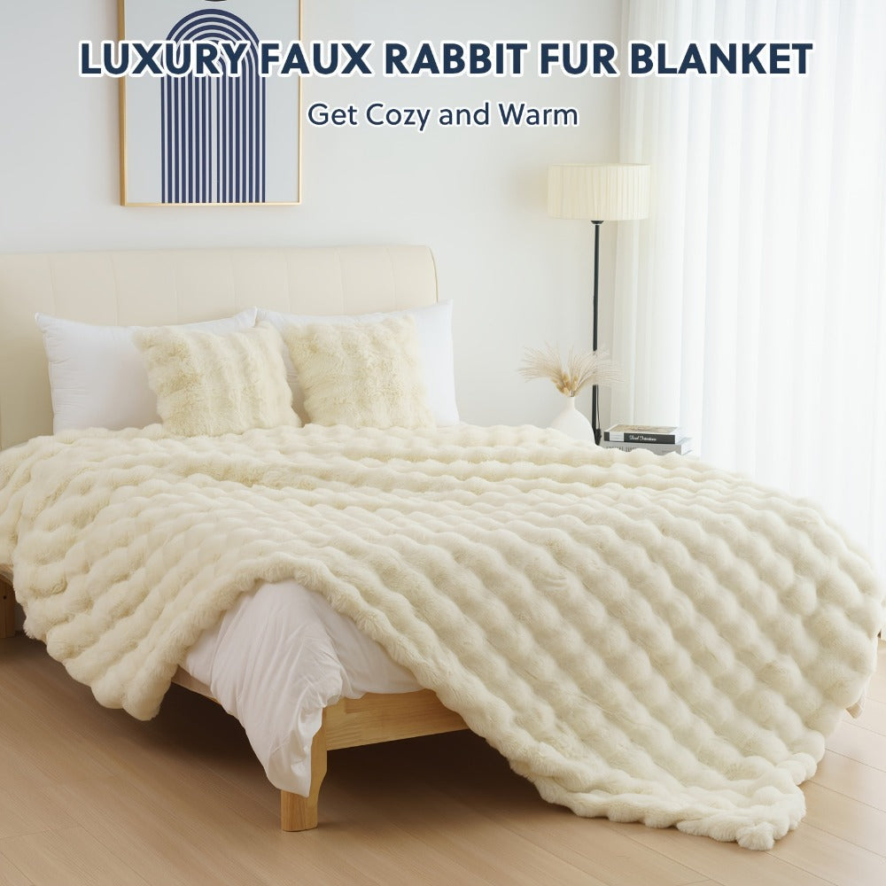 Faux Rabbit Fur Throw Blanket in 11 Checkout Colors and Throw, Twin, Queen or King Size Options